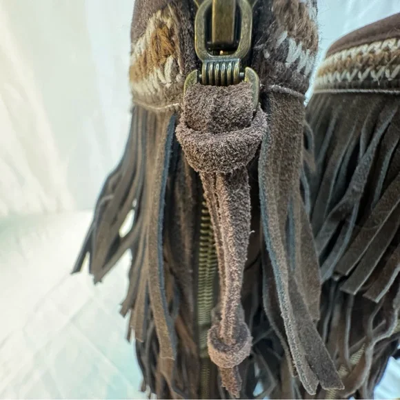 Lamo Virginia Three Tier Chevron Pattern Suede Fringe Moccasin Boots NWOT - Picture 9 of 12